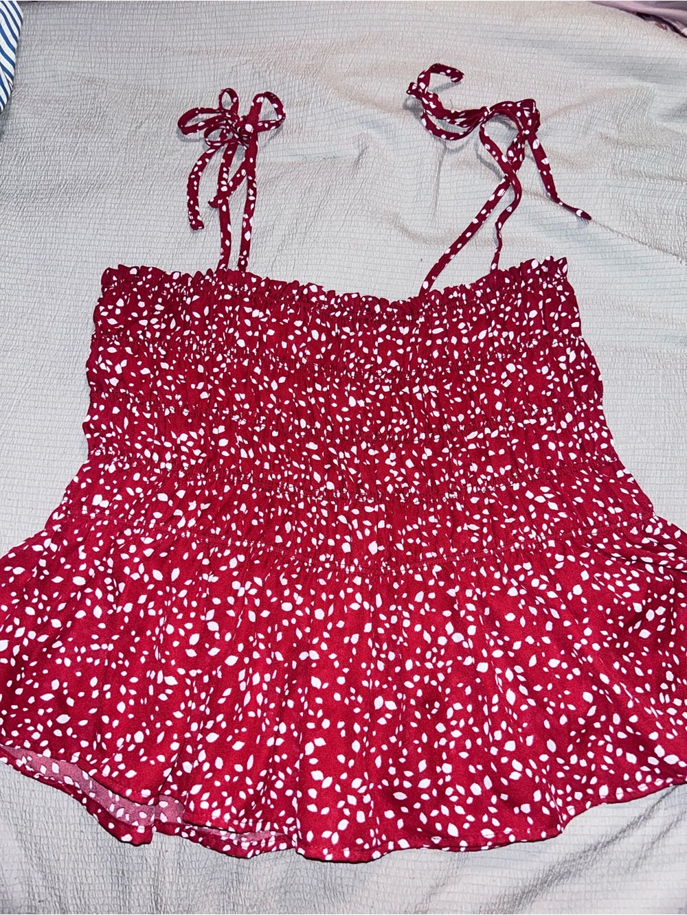 Women’s Red Smocked Tie-Shoulder Top